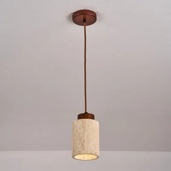 E27/E26 Yellow Travertine Wood Pendant Light in Yellow Travertine and Wood and Metal, installed view