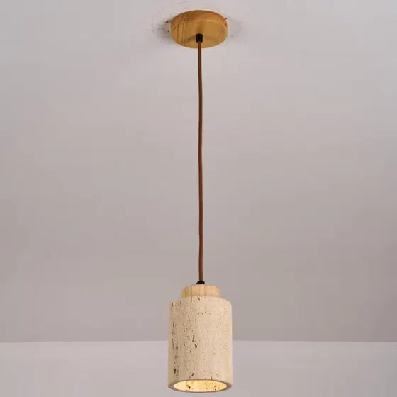 E27/E26 Yellow Travertine Wood Pendant Light in Yellow Travertine and Wood and Metal, scale view