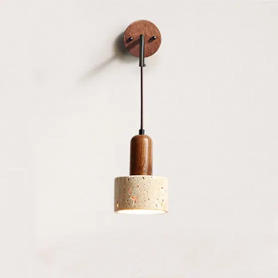 E27/E26 Yellow Travertine Wood Wall Lamp in Wood and Yellow Travertine, detail view