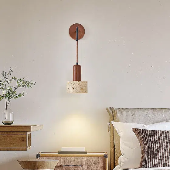 E27/E26 Yellow Travertine Wood Wall Lamp in Wood and Yellow Travertine, scale view