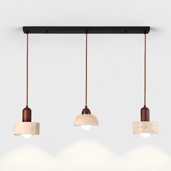 E27/E26 Yellow Brown Pendant Light in Yellow Travertine and Wood and Metal, scale view