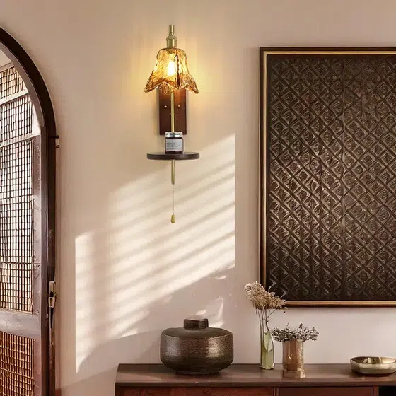 E27 LED Copper Wood Glass Wall Lamp in Copper and Wood, scale view