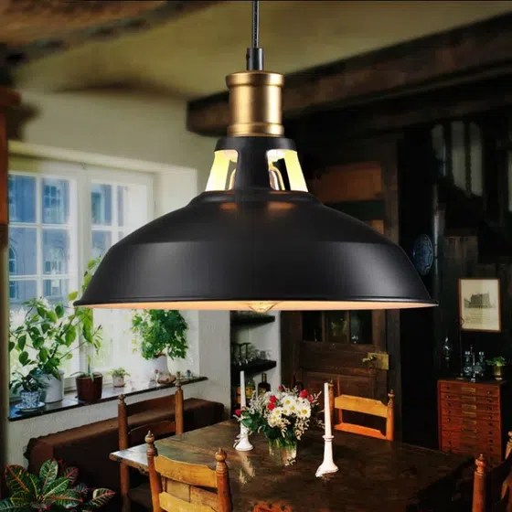E27 White Black Iron Pendant Light in Iron, product photograph