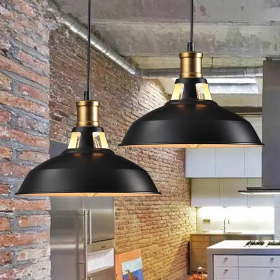E27 White Black Iron Pendant Light in Iron, detail view