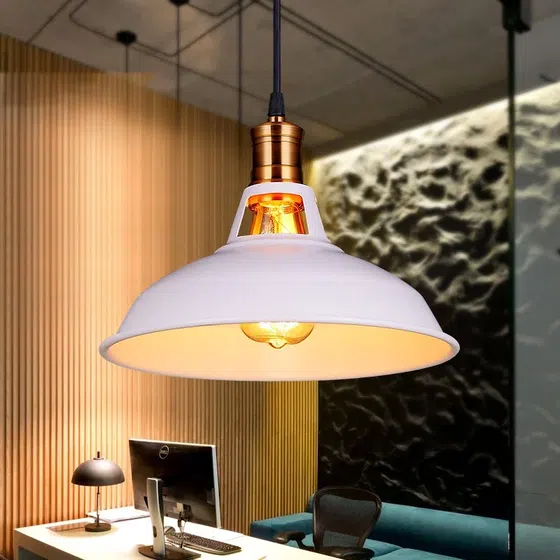 E27 White Black Iron Pendant Light in Iron, scale view