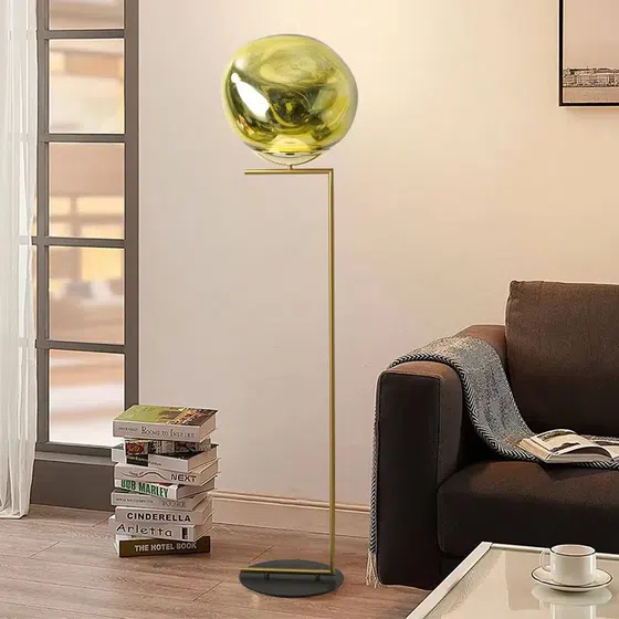 E27/E26 Lava Acrylic Gold Floor Light in Iron and Acrylic, product photograph