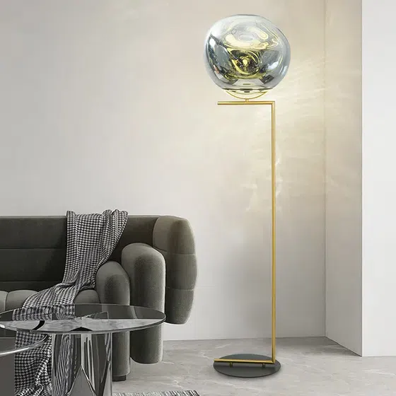 E27/E26 Lava Acrylic Gold Floor Light in Iron and Acrylic, installed view