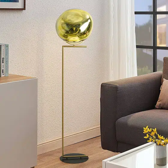E27/E26 Lava Acrylic Gold Floor Light in Iron and Acrylic, scale view