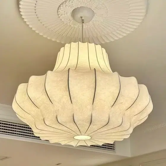 E27/E26 White Silk Iron Pendant Light in Iron and Silk, scale view