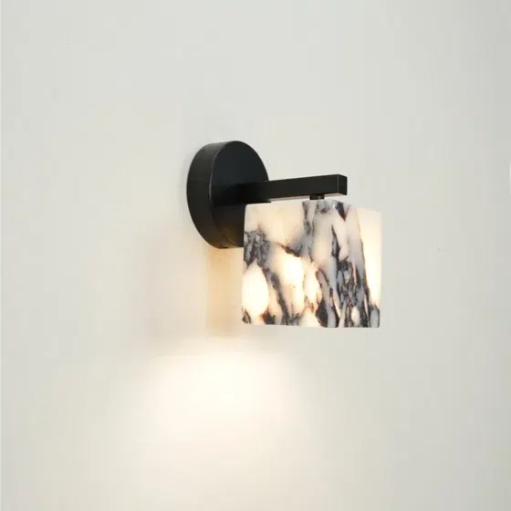 Edge 85mm Cube Marble Wall Lamp in Hardware and Bulgari Stone, scale view