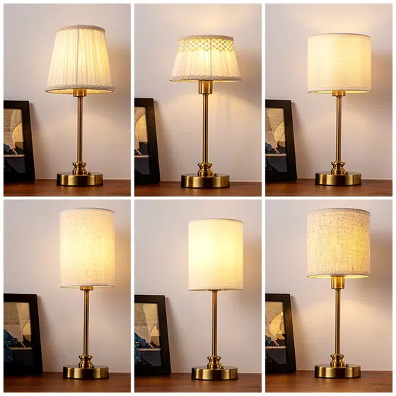 H37cm Fabric Antique Brass Table Lamp in Iron and Fabric, product photograph