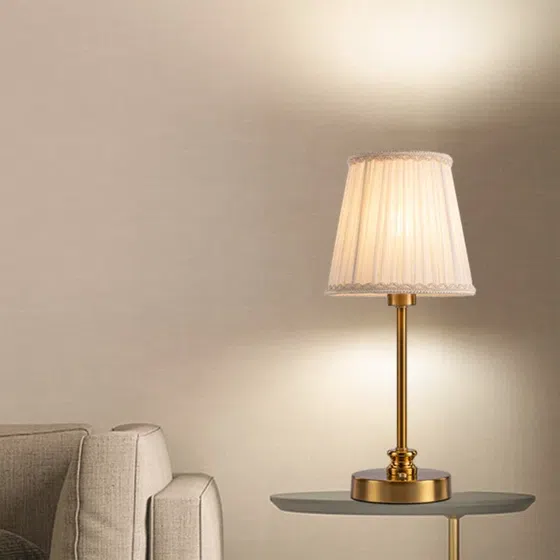 H37cm Fabric Antique Brass Table Lamp in Iron and Fabric, installed view