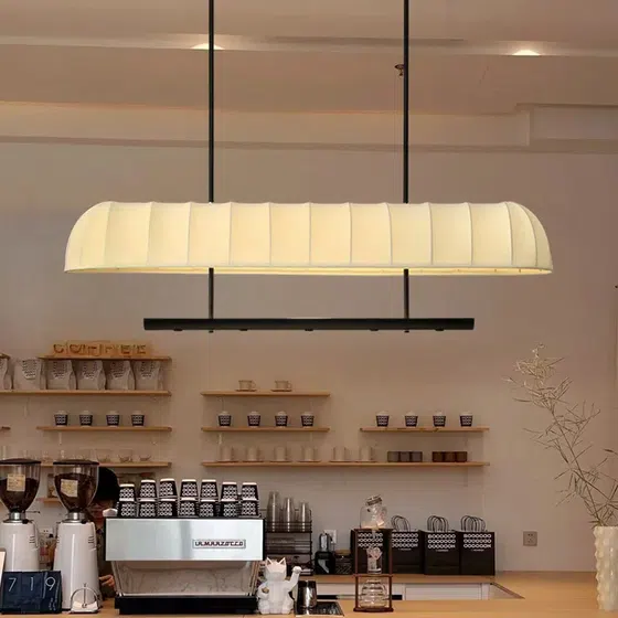 D80/120/200CM Fabric Silk Large Pendant Light in Hardware and Fabric/Silk, installed view