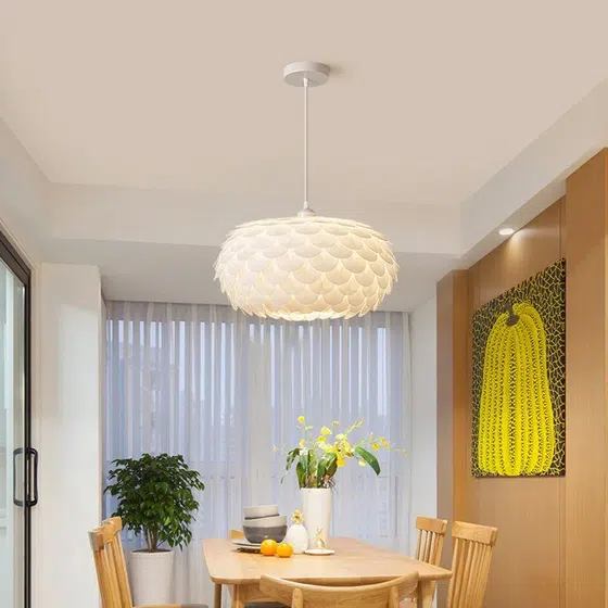 Fish Scale Acrylic Pendant Light in Iron and Acrylic, installed view