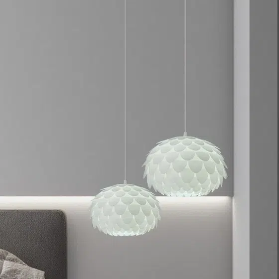 Fish Scale Acrylic Pendant Light in Iron and Acrylic, scale view