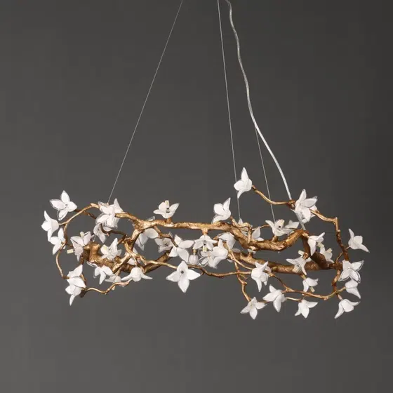 H40CM Flower Brass Tree Branch Chandelier in Copper and Glass, detail view