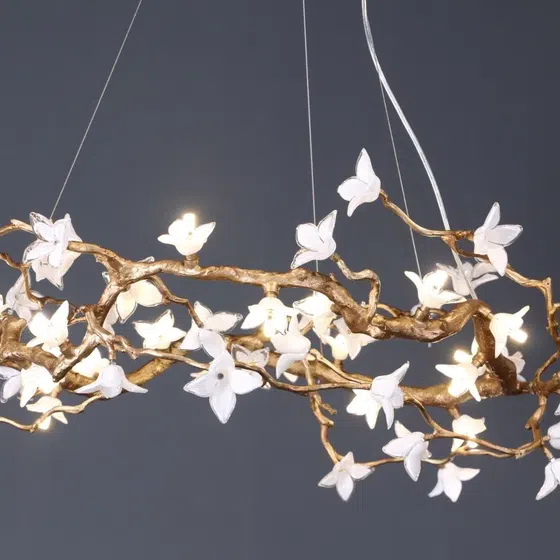H40CM Flower Brass Tree Branch Chandelier in Copper and Glass, scale view