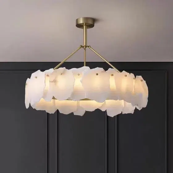 French Marble Copper Pendant Light in Copper and Marble, product photograph