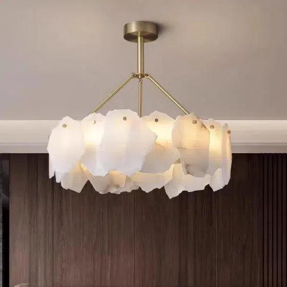 French Marble Copper Pendant Light in Copper and Marble, detail view