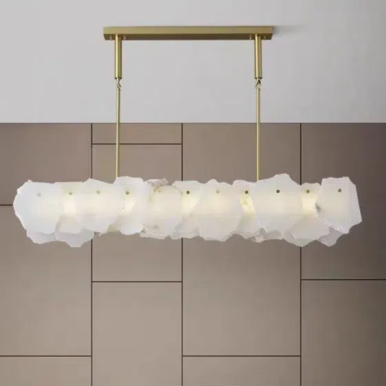 French Marble Copper Pendant Light in Copper and Marble, installed view