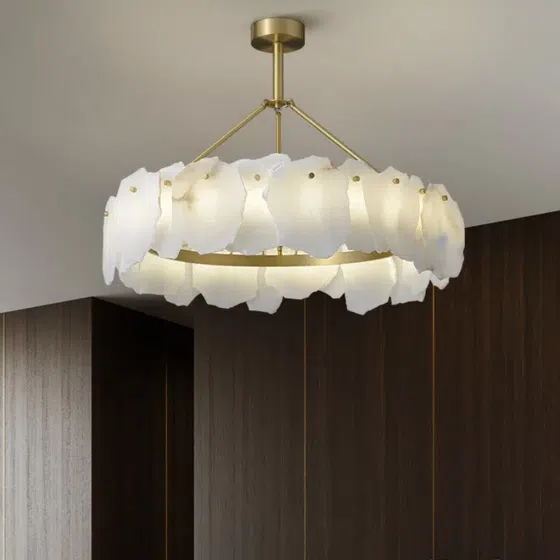French Marble Copper Pendant Light in Copper and Marble, scale view