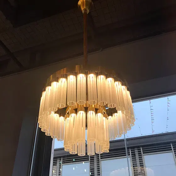 G4 Glass Chrysanthemum Tube Pendant Light in Iron Plating and Glass Chrysanthemum Tube, installed view