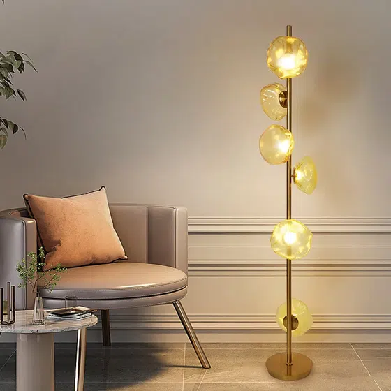 G9 3-6 Heads Metal Glass Floor Lamp in Metal and Glass, product photograph