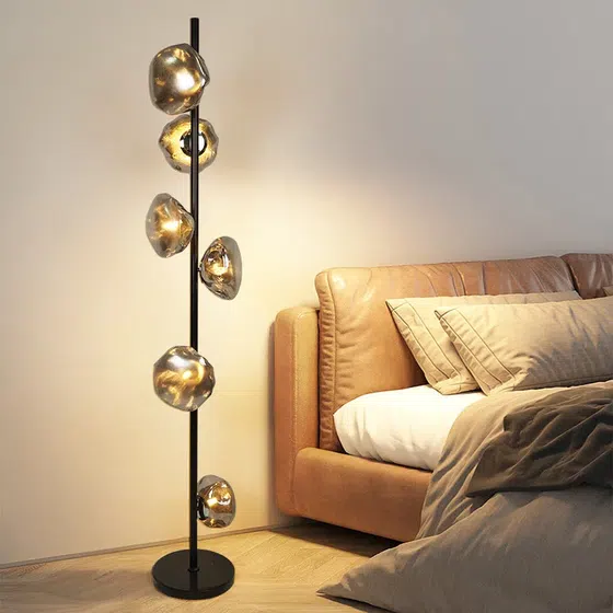 G9 3-6 Heads Metal Glass Floor Lamp in Metal and Glass, detail view