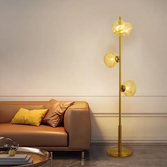 G9 3-6 Heads Metal Glass Floor Lamp in Metal and Glass, installed view