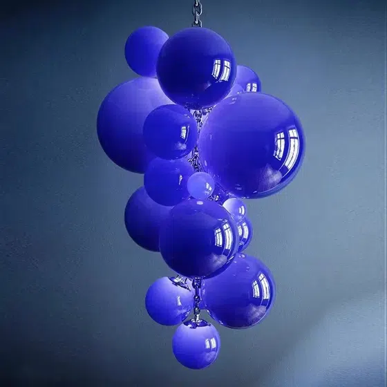 G9 Big Purple Glass Pendant Light in High Gloss Glass and Iron, product photograph