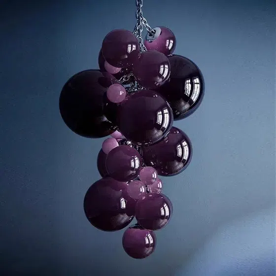 G9 Big Purple Glass Pendant Light in High Gloss Glass and Iron, detail view