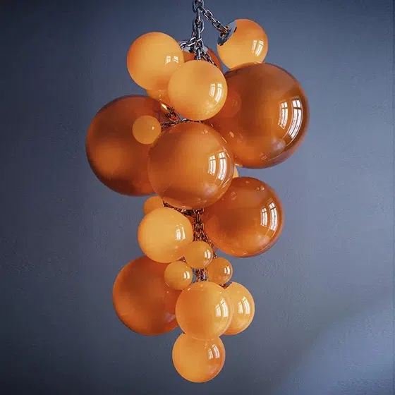 G9 Big Purple Glass Pendant Light in High Gloss Glass and Iron, scale view