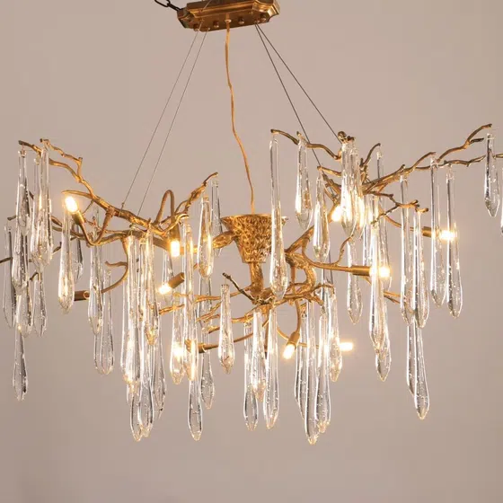 G9 Brass Chandelier Copper Glass in Copper and Glass, detail view
