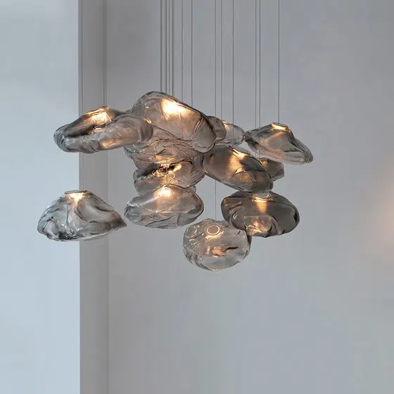 G9 Bubble Smoke Gray Glass Pendant Light in Iron and Glass, detail view