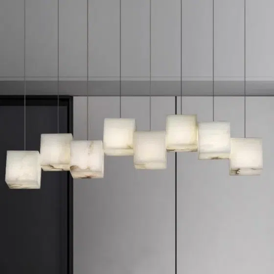 G9 Cube White Marble Pendant Light in Stainless Steel and Marble, detail view