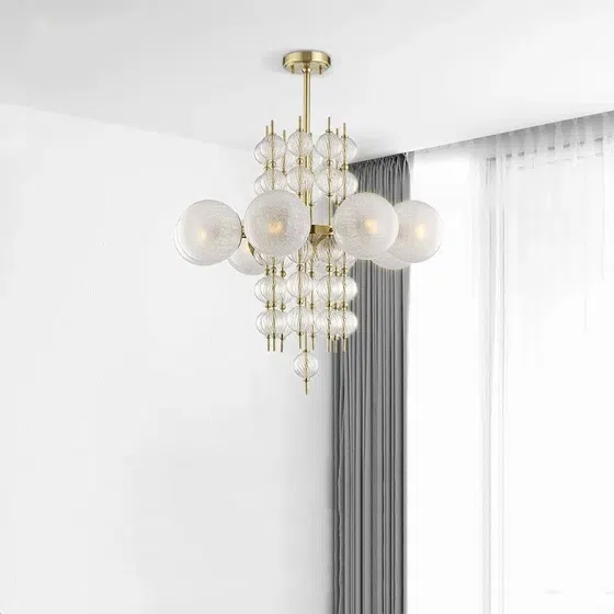 G9 Glass Iron Ball Pendant Lamp in Iron Plating and Glass, installed view
