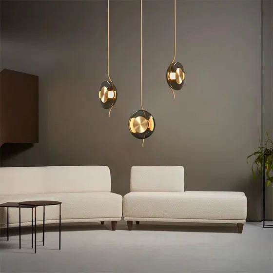G9 Glass Round Pendant Light in Iron and Glass, detail view