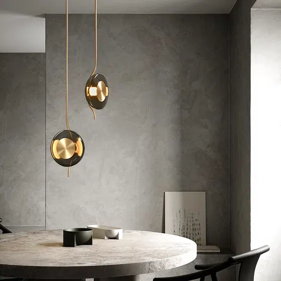 G9 Glass Round Pendant Light in Iron and Glass, installed view