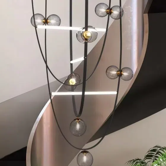 G9 Leather Glass Ball Pendant Lamp in Leather and Glass and Metal, installed view