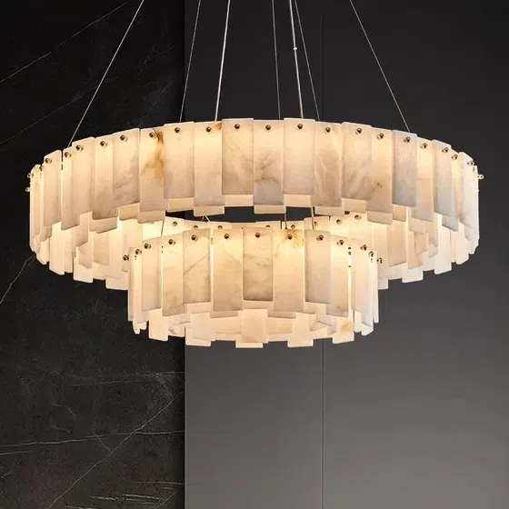 10-28 Heads G9 Marble Copper Pendant Lamp in Copper and Marble, product photograph