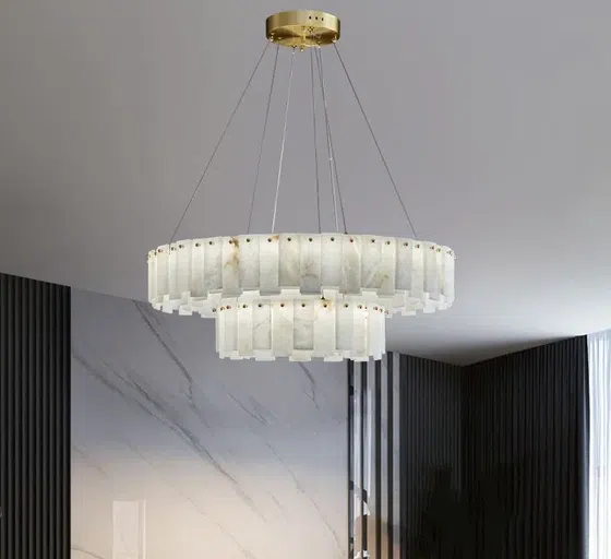 10-28 Heads G9 Marble Copper Pendant Lamp in Copper and Marble, installed view
