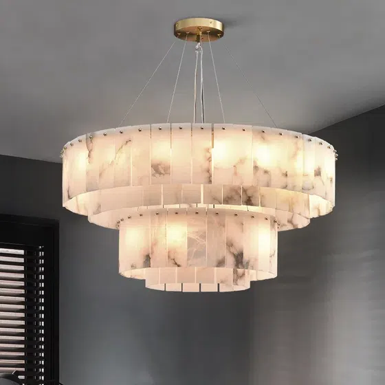 G9 Modern All Copper Marble Pendant Lamp in Copper and Marble, installed view