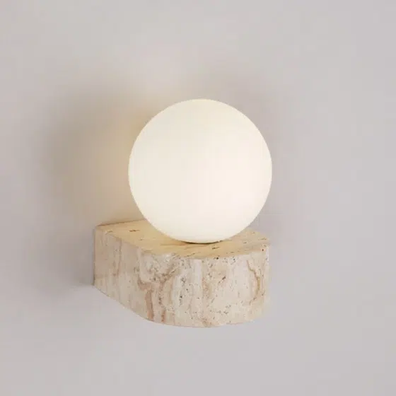 G9 Natural Travertine LED Wall Lamp in Wood and Yellow Travertine, product photograph