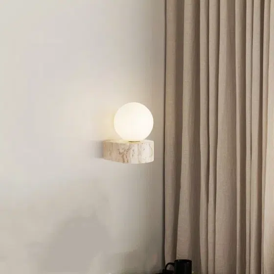 G9 Natural Travertine LED Wall Lamp in Wood and Yellow Travertine, detail view