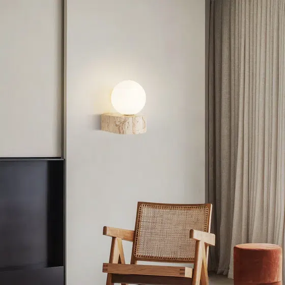 G9 Natural Travertine LED Wall Lamp in Wood and Yellow Travertine, installed view