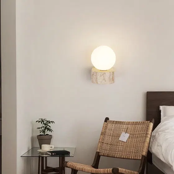 G9 Natural Travertine LED Wall Lamp in Wood and Yellow Travertine, scale view