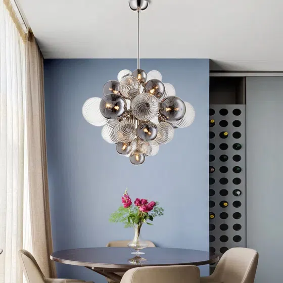 G9 Silver Glass Iron Pendant Light in Iron and Glass, installed view