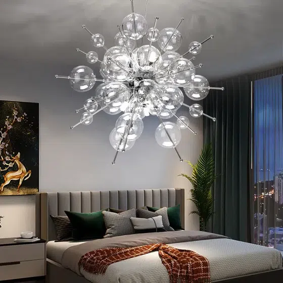 G9 Sliver Gold Glass Ball Pendant Light in Iron and Glass, detail view