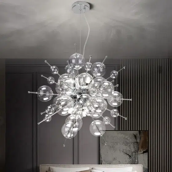 G9 Sliver Gold Glass Ball Pendant Light in Iron and Glass, installed view