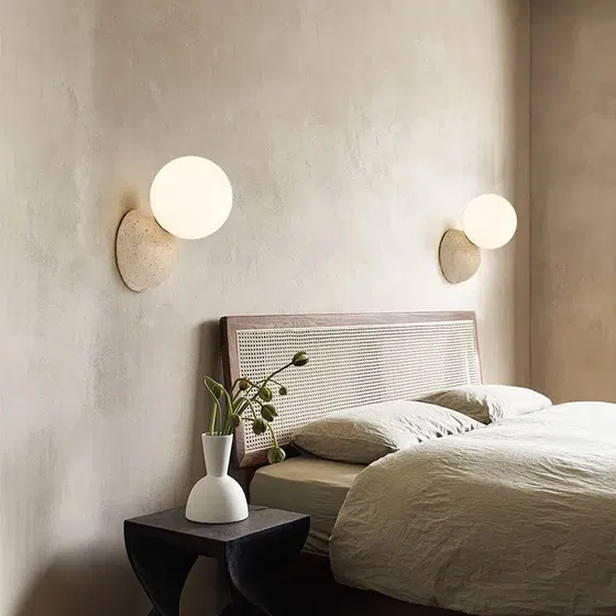 G9 Travertine Round Ball LED Wall Lamp in Wood and Yellow Travertine, scale view